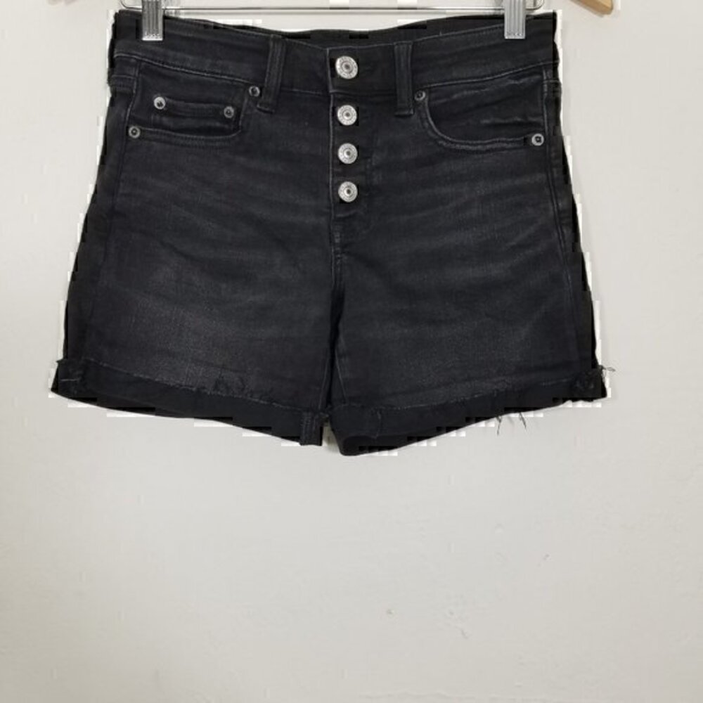 American Eagle Midi Button Fly Next Level Stretch Jean Shorts Black Size 2